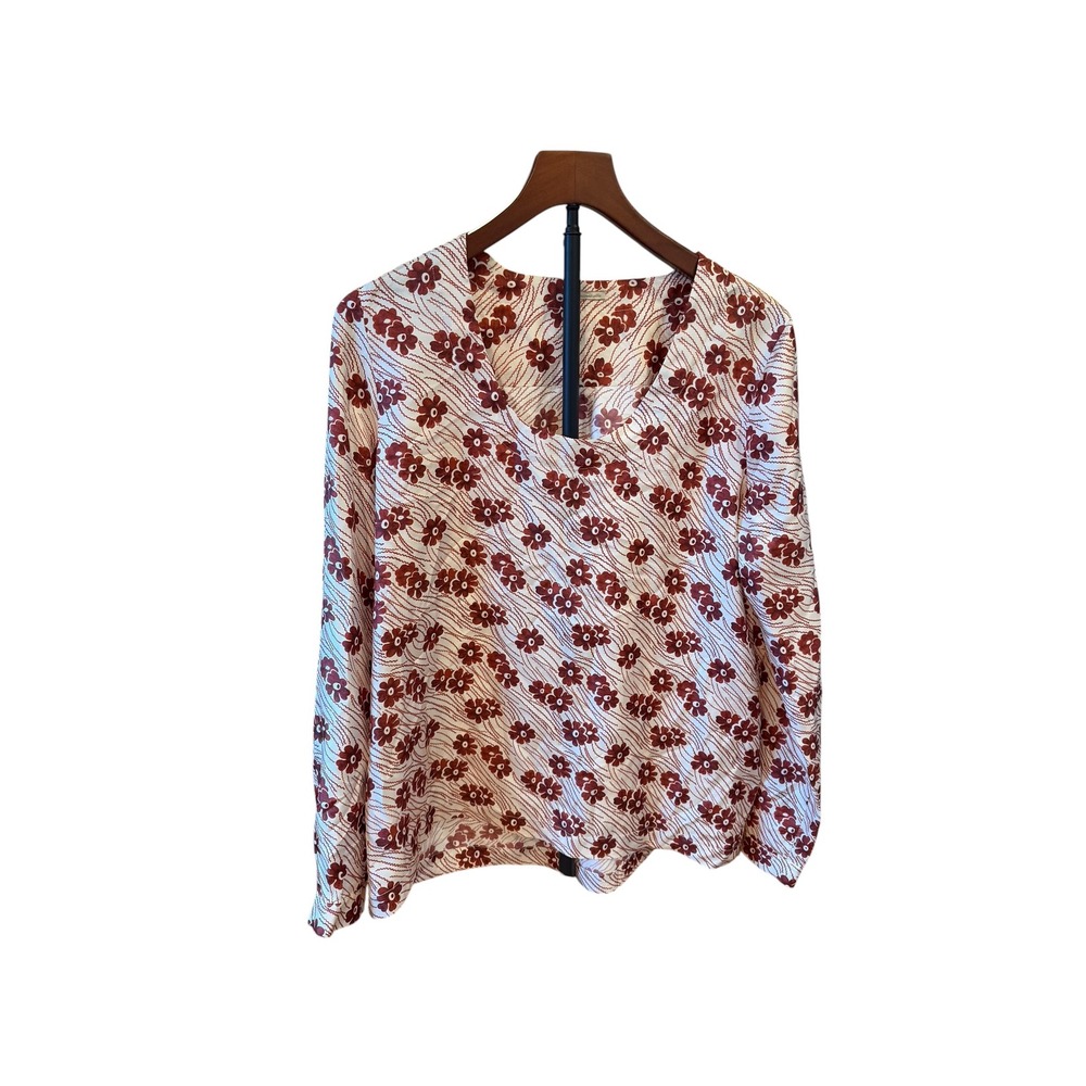 Massimo Alba Womens Silk Floral Print Blouse Terracotta Cream Made in Italy Sz M